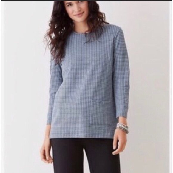 J Jill Houndstooth Ponte Knit Tunic Top Womens LP Large Petite - Picture 3 of 14